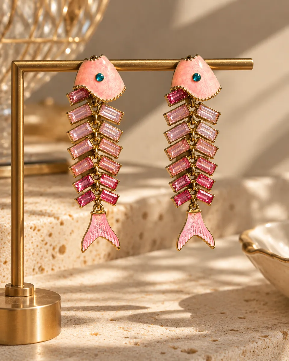 Fish Tales Pink Enamel Drop Earrings